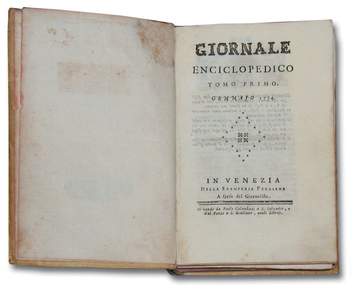 Giornale Enciclopedico edito da Elisabetta Caminer Turra (Venezia, 1751 - Orgiano, 1796), Venezia, frontespizio