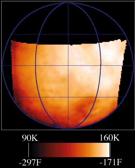 False-color temperature map of Ganymede