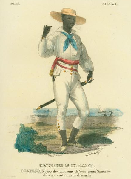 File:Negre des encirons de Vera-crux (Santa Fe) dans son costumes de dimanche by Claudio Linati 1828.png