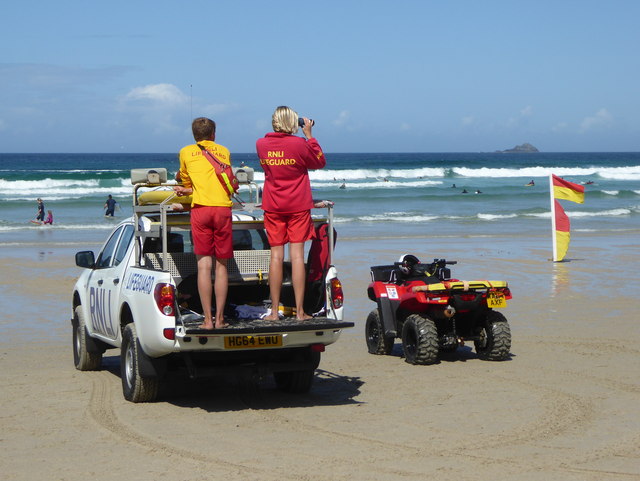 File:RNLI lifeguards on duty on Sennen beach (geograph 4641879).jpg