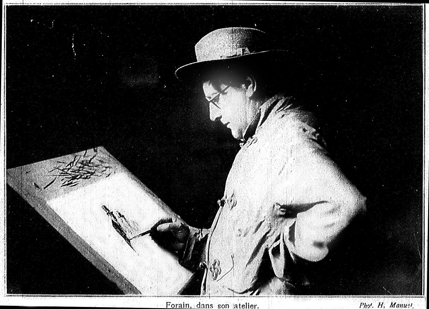 Jean-Louis Forain drawing in his studio