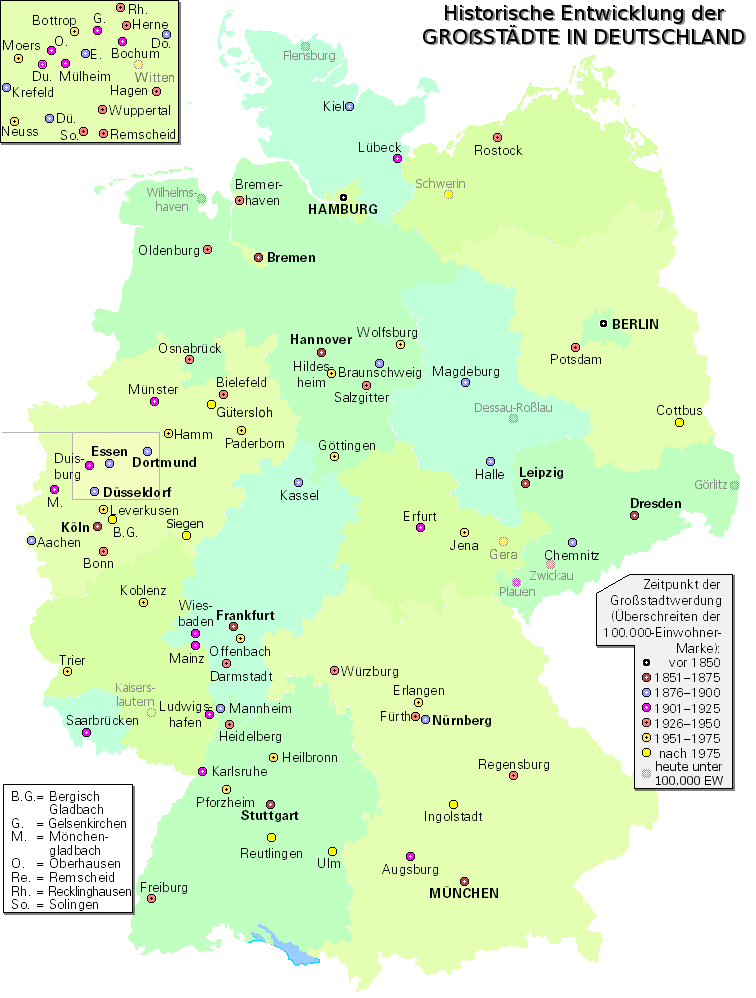 deutschland karte großstädte Liste Der Grossstadte In Deutschland Wikipedia deutschland karte großstädte
