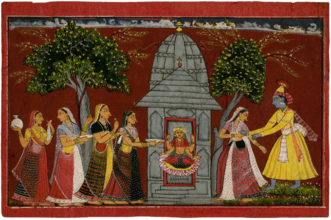 File:Krsna Takes Rukmini Away from Devi Shrine.jpg - Wikimedia Commons