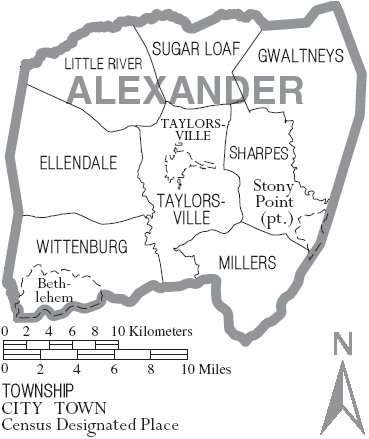 File:Map of Alexander County North Carolina With Municipal and Township Labels.PNG