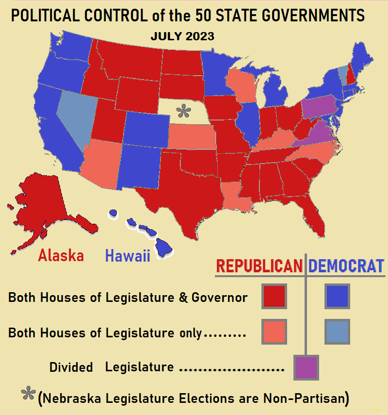 Political Party Control Of The 50 United States%2C July 2023 