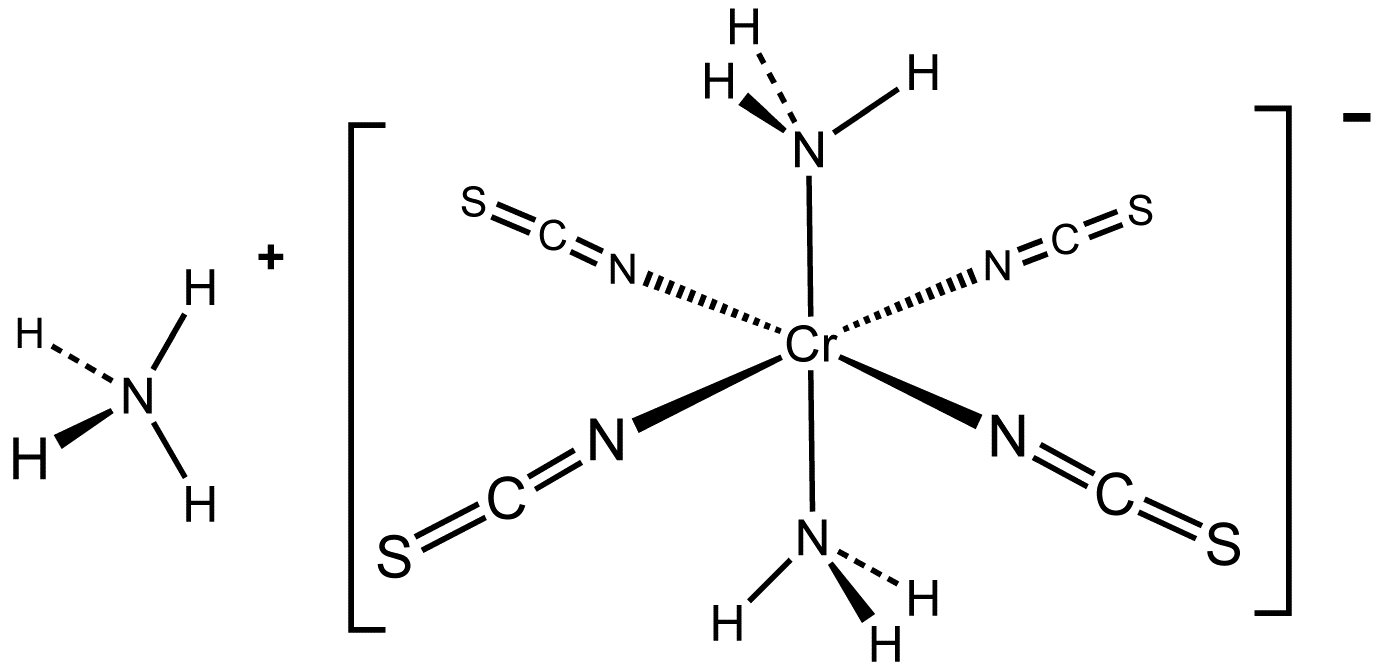 Nh4[CR(nh3)2(SCN)4]. [CR(nh3)3 (SCN)3]. Схема комплексной соли. Структурная формула комплексной соли.