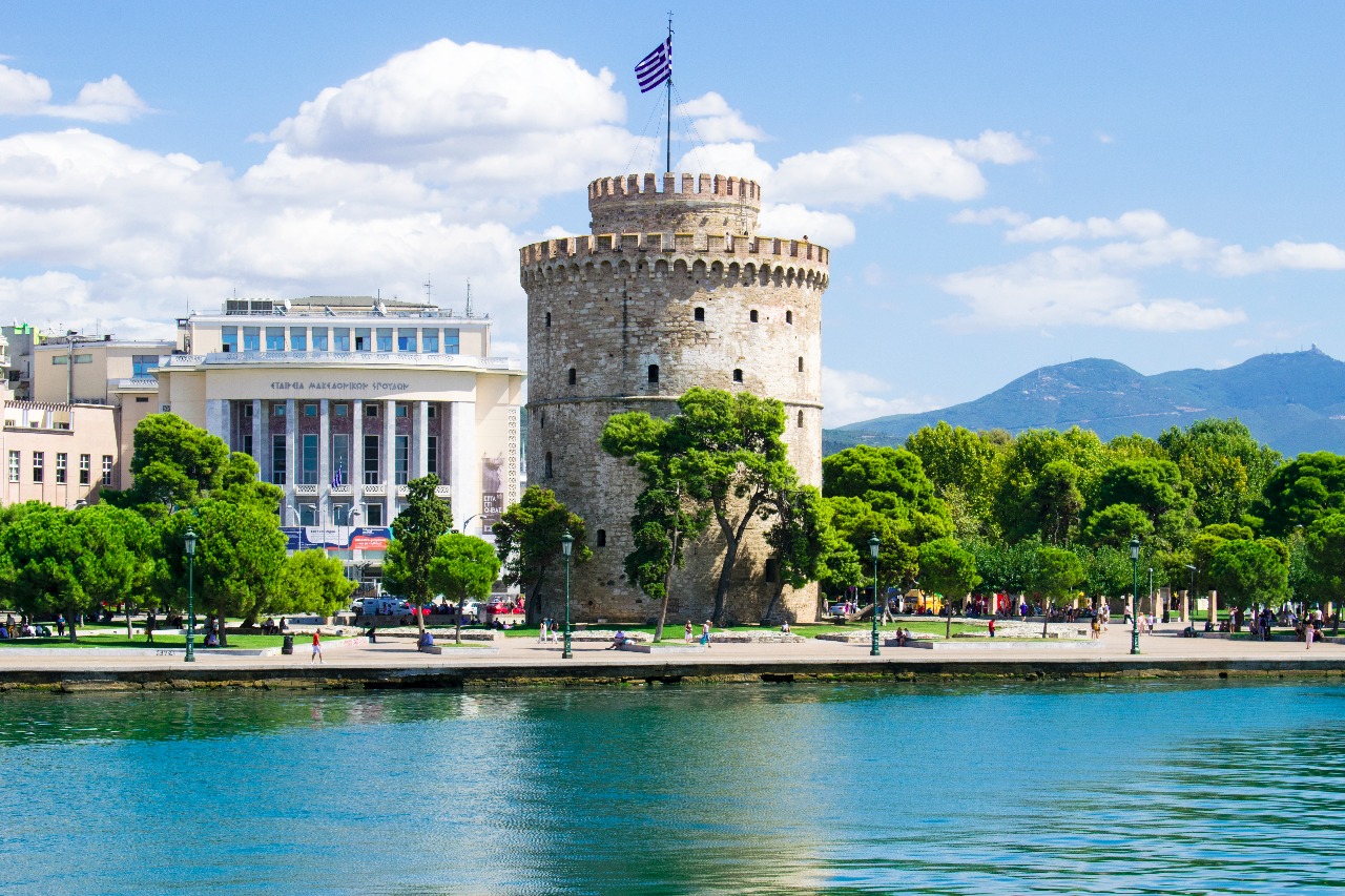 white tower and beachfront