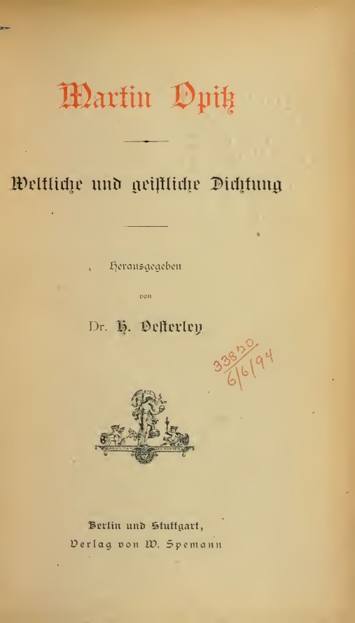 ''Weltliche und geistliche Dichtung'' (1888)