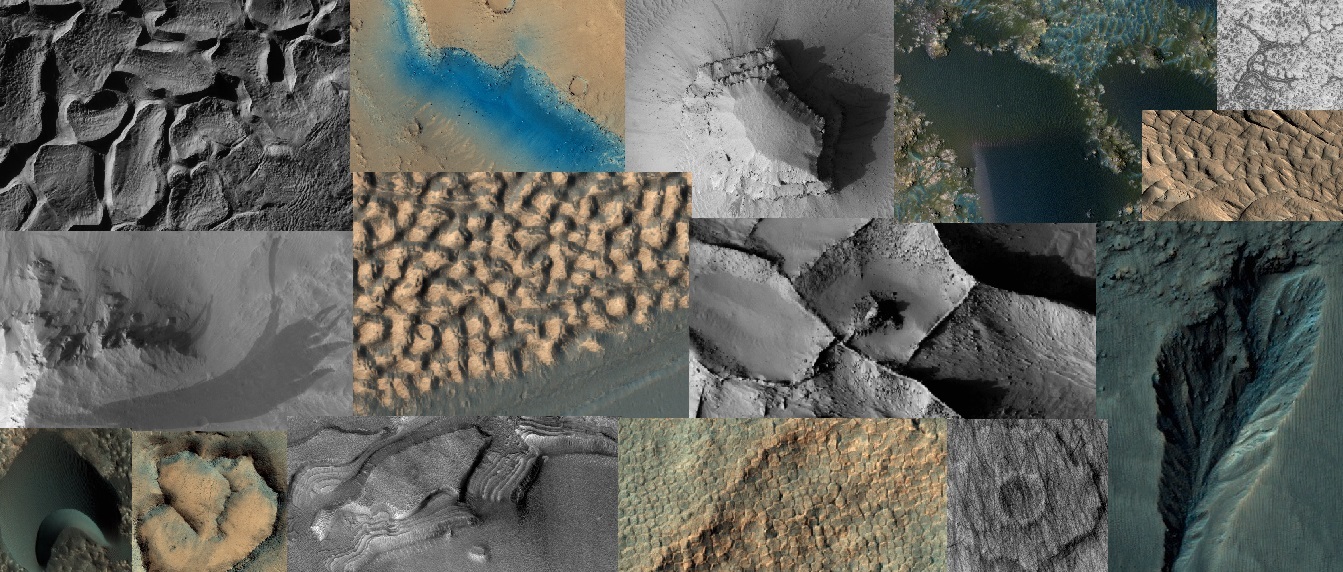 Collage of pictures taken with HiRISE under HiWish program