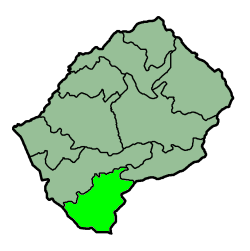 Harta districtului Quthing în cadrul statului Lesotho