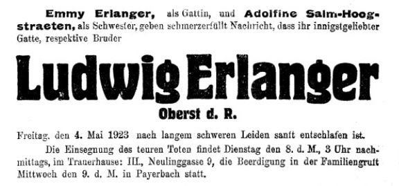 Ludwig von Erlanger death notice from 1923.jpg