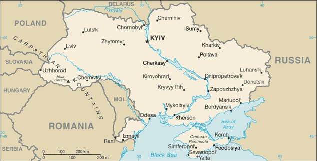 map of Ukraine and its extensive coastline