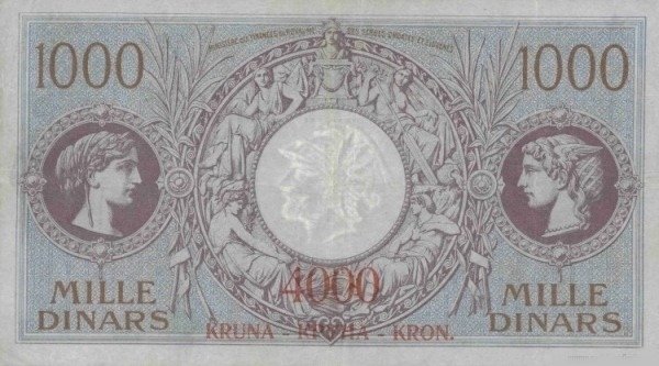 File:1000 dinara = 4000 kruna 1919 Yugoslav banknote obverse.jpg