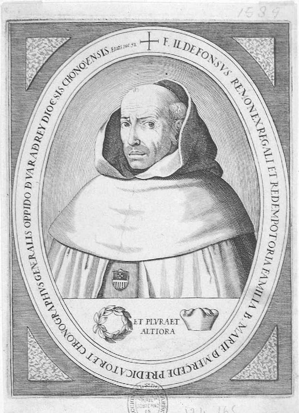 Retrato de Alonso Remón. Grabado anónimo, ilustración de su obra ''Eetymon ieron'', 1612. [[Biblioteca Nacional de España