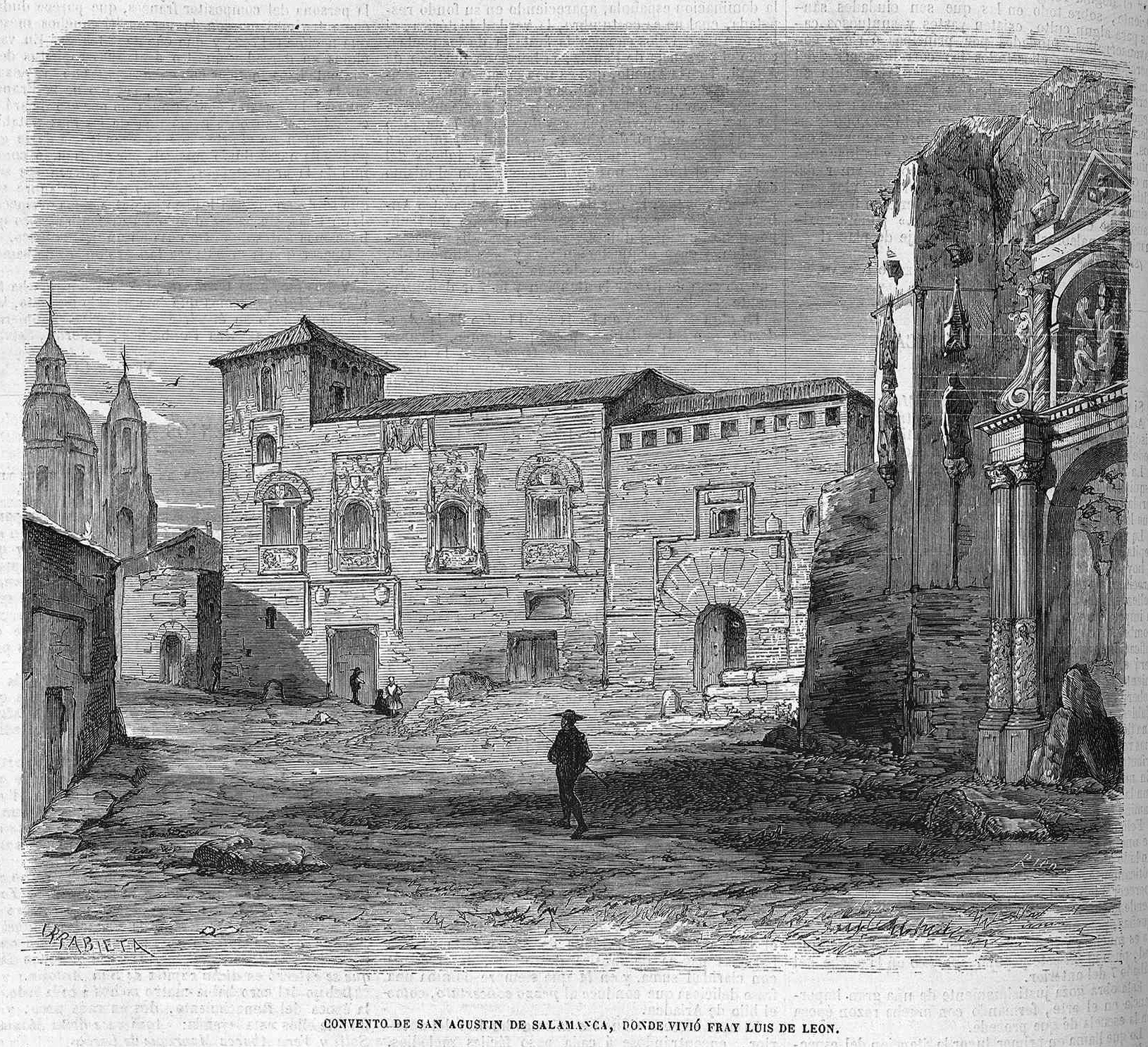 Convento de San Agustín de Salamanca, firmado por «Urrabieta», grabado de Rico, abril de 1868.