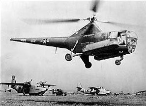 February 16, 1946: The S-51, the first commercial helicopter, makes its first flight Sikorsky H-5 helicopter and Grumman SA-16s.jpg