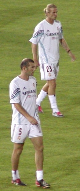 Beckham (top) and Zinedine Zidane at Real Madrid in 2003