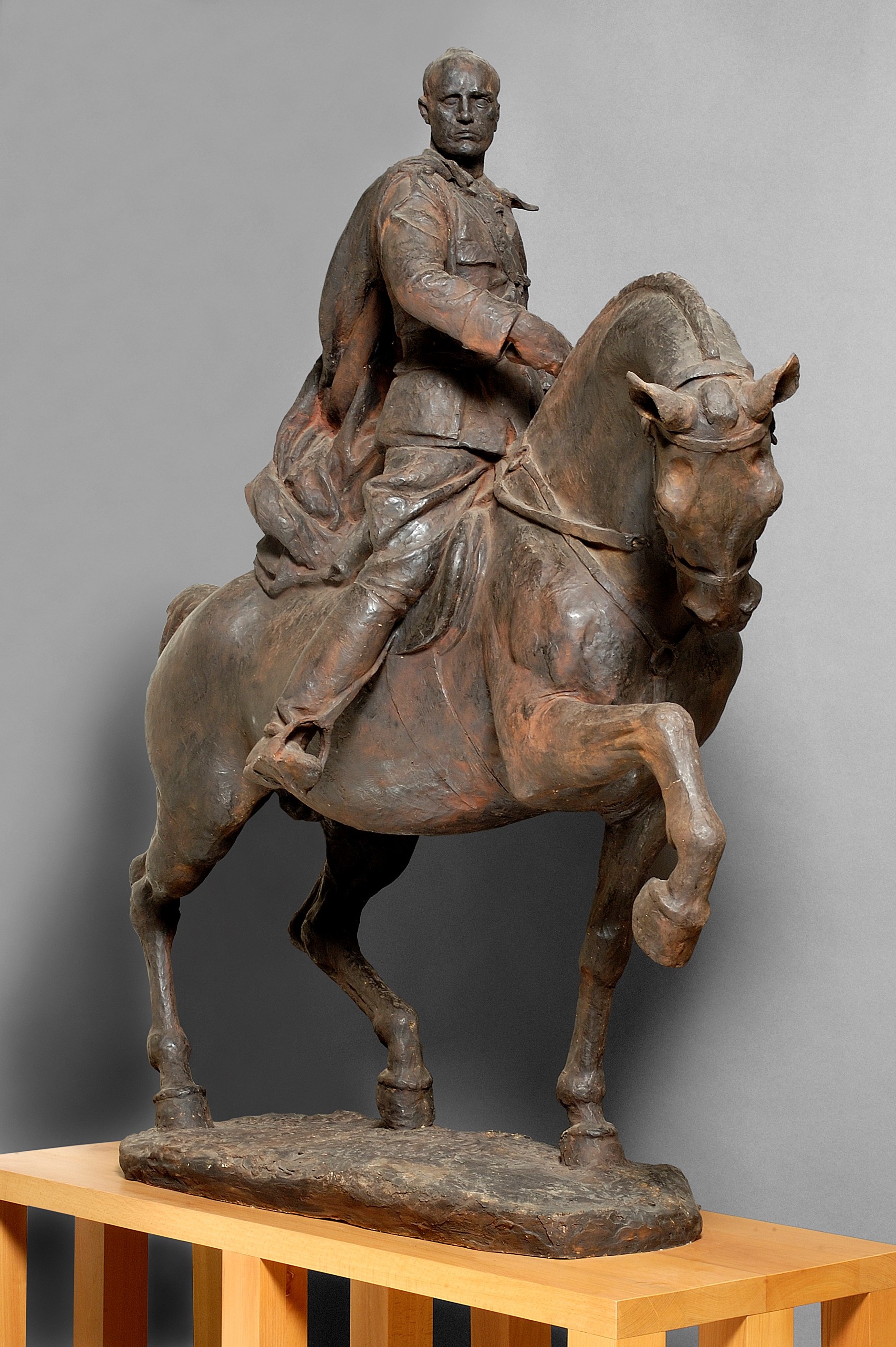 Image of Equestrian monument of Benito Mussolini. At the base, there is by  Italian Photographer, (20th century)