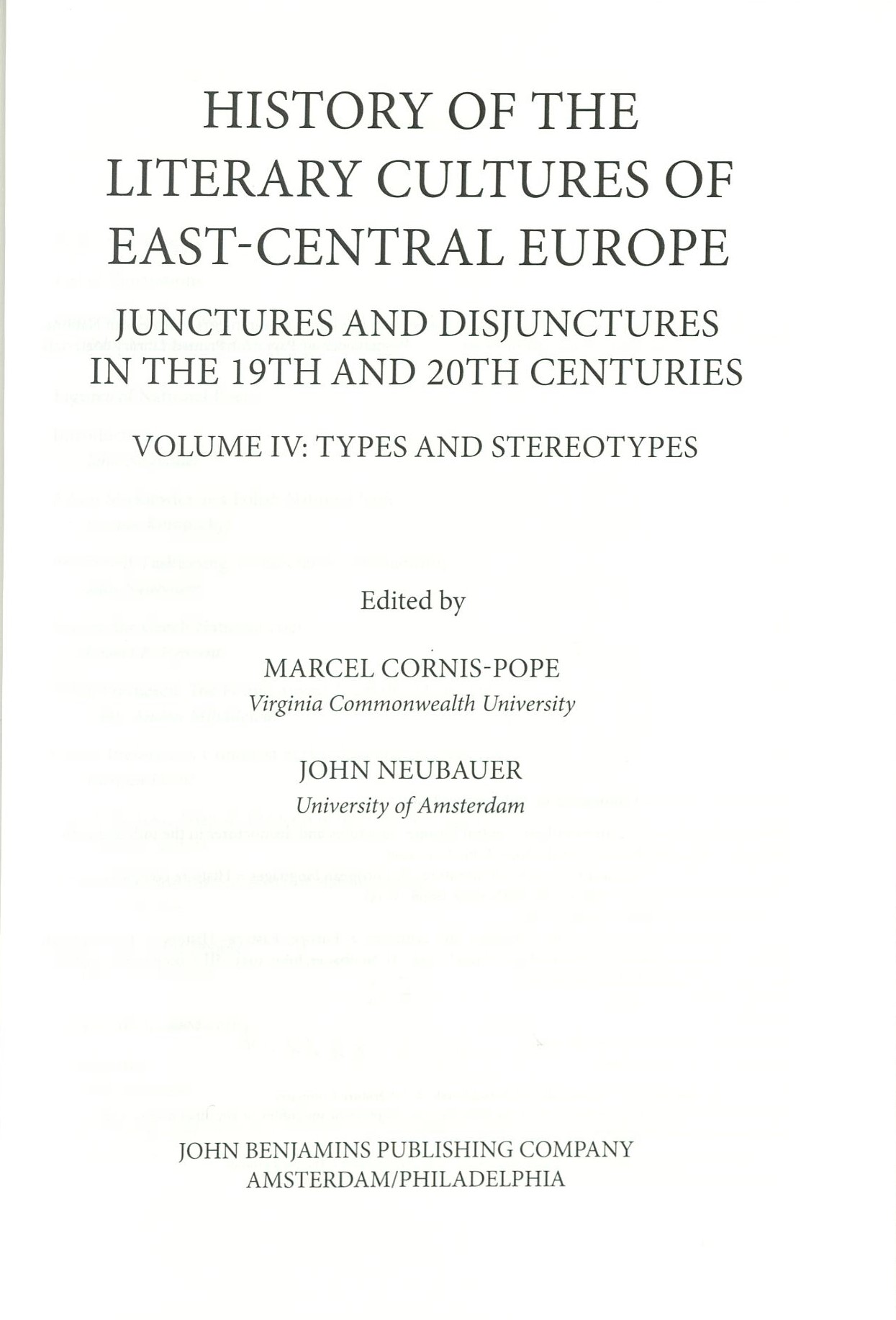 ''History of the literary cultures of East-Central Europe''