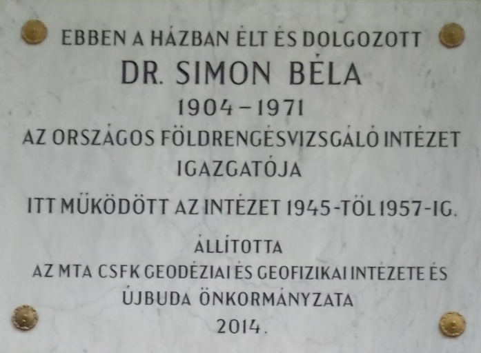 File:Simon Béla emléktábla az Országos Földrengésvizsgáló Intézet épületén (1945-1957), Kanizsai utca, 2016 Újbuda.jpg