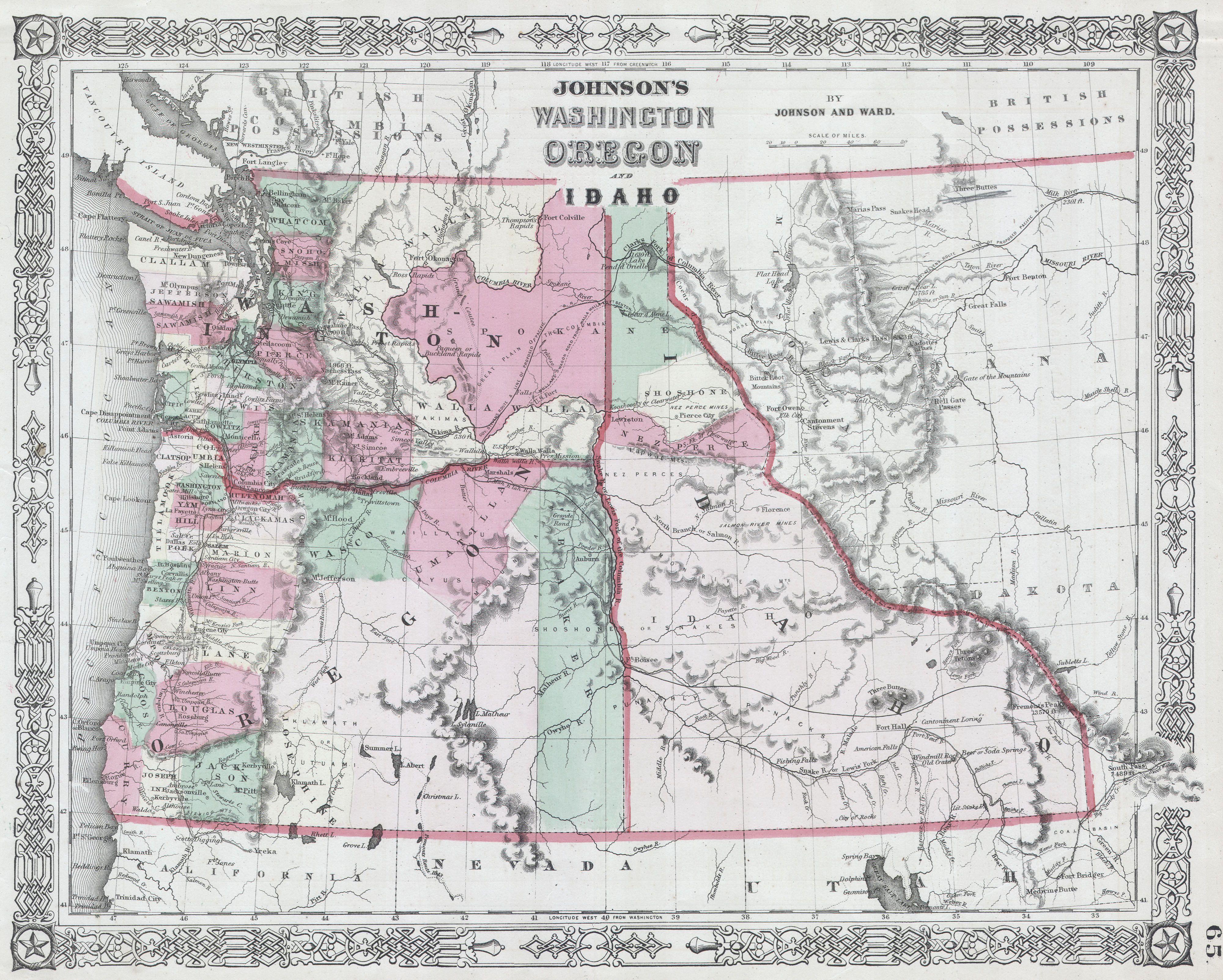 File1864 Johnson Map Of Washington Oregon And Idaho Geographicus
