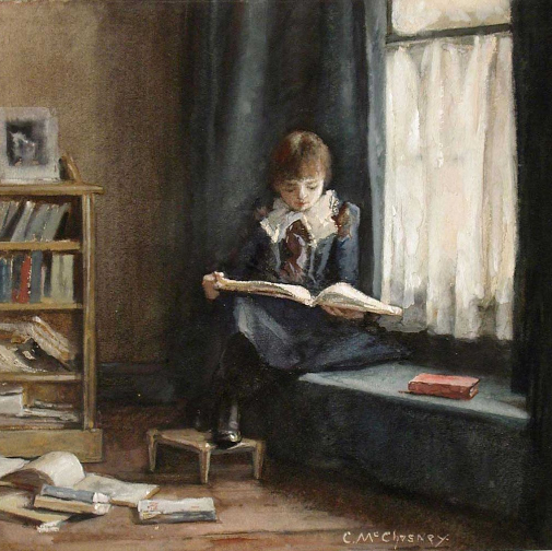 Painting of 'Girl Reading by a Window,' by Clara Taggart MacChesney