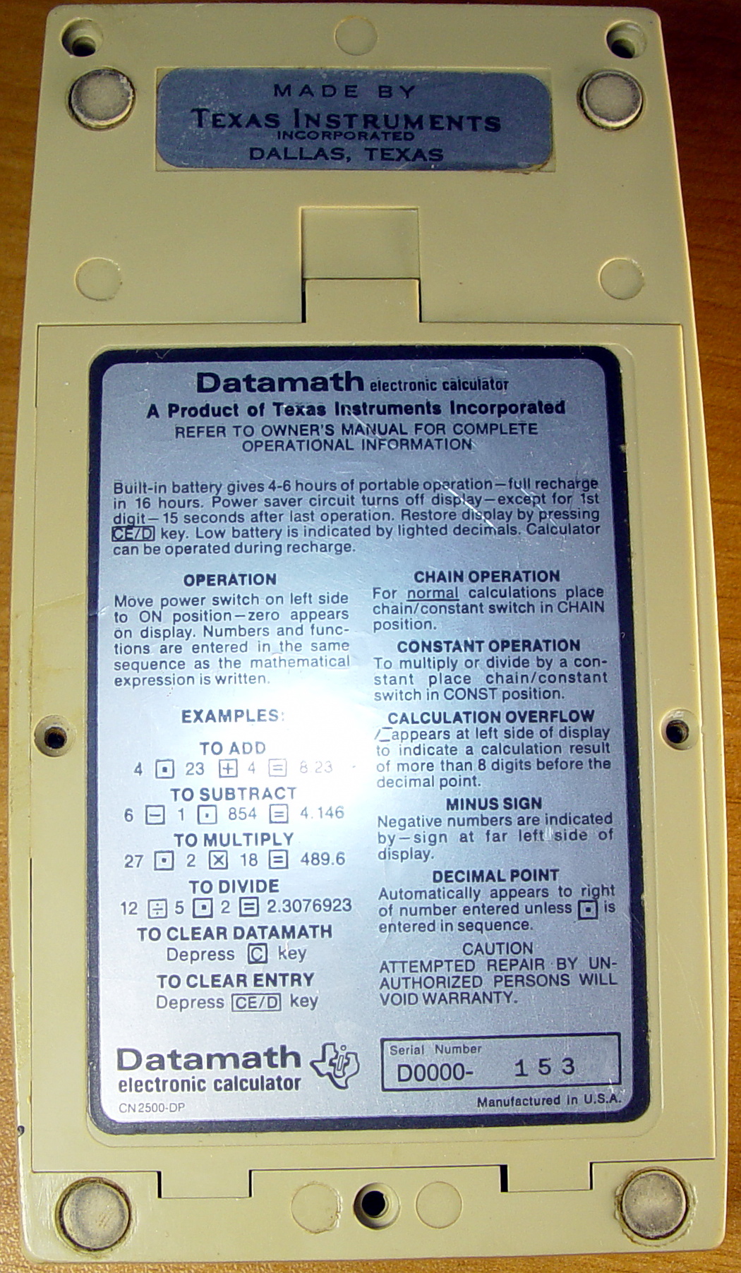 File:Texas Instruments TI-2500 Datamath Version 1 Back Label.jpg