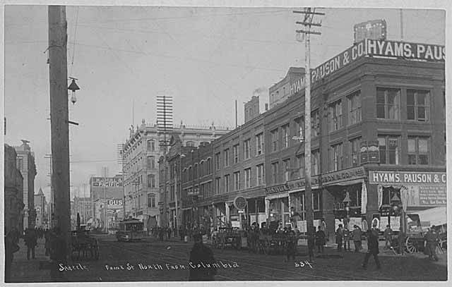 File:1st Ave looking northwest from Columbia St, Seattle, probably between 1891 and 1892 (WARNER 374).jpg