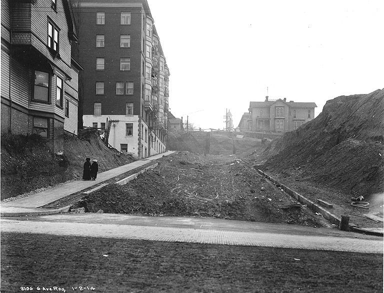 File:Eastern view on Marion St from 5th Ave showing regrade work, Seattle, Washington, January 2, 1914 (LEE 272).jpeg