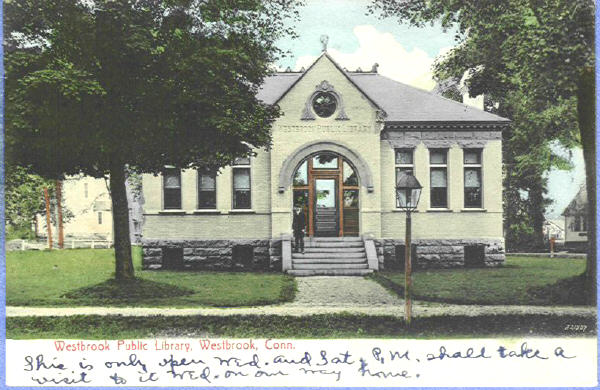 File:PostcardPublicLibraryWestbrookCT1906.jpg