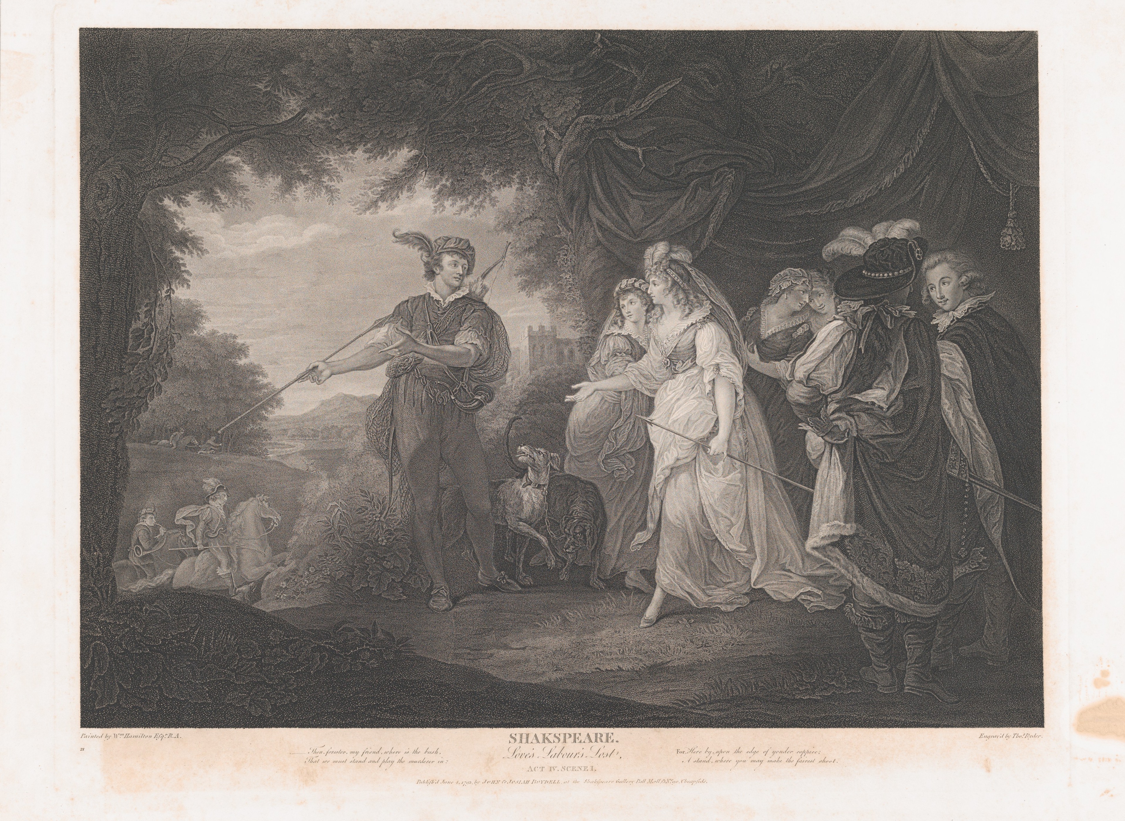 The Princess, Rosaline, etc. (Shakespeare, Love's Labour Lost, Act 4, Scene 1)}}'', gravure pour la [[Boydell Shakespeare Gallery