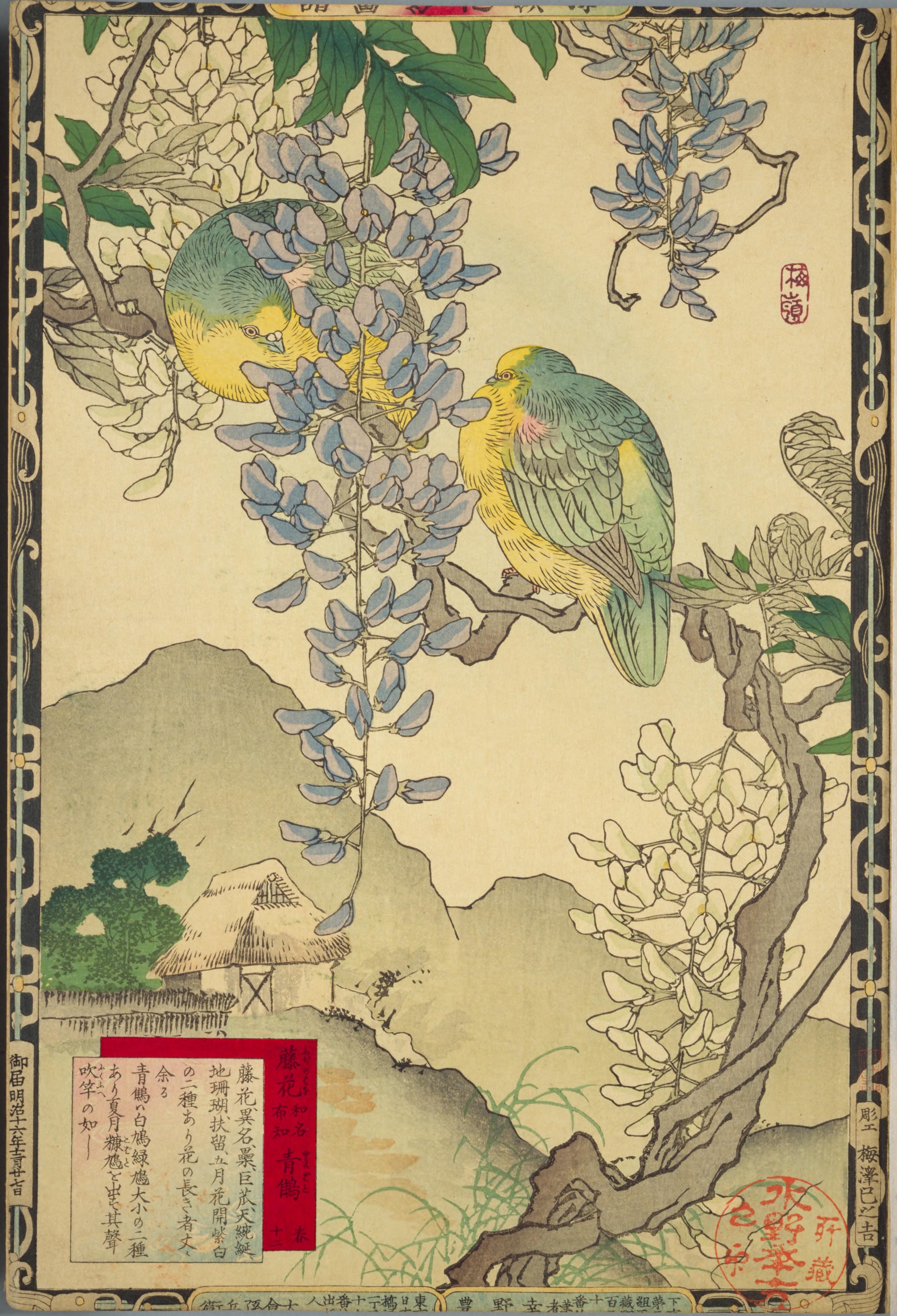 File Bairei Kachō Gafu Spring 12 Japanese Wisteria And White Bellied Green Pigeons Jpg Wikimedia Commons