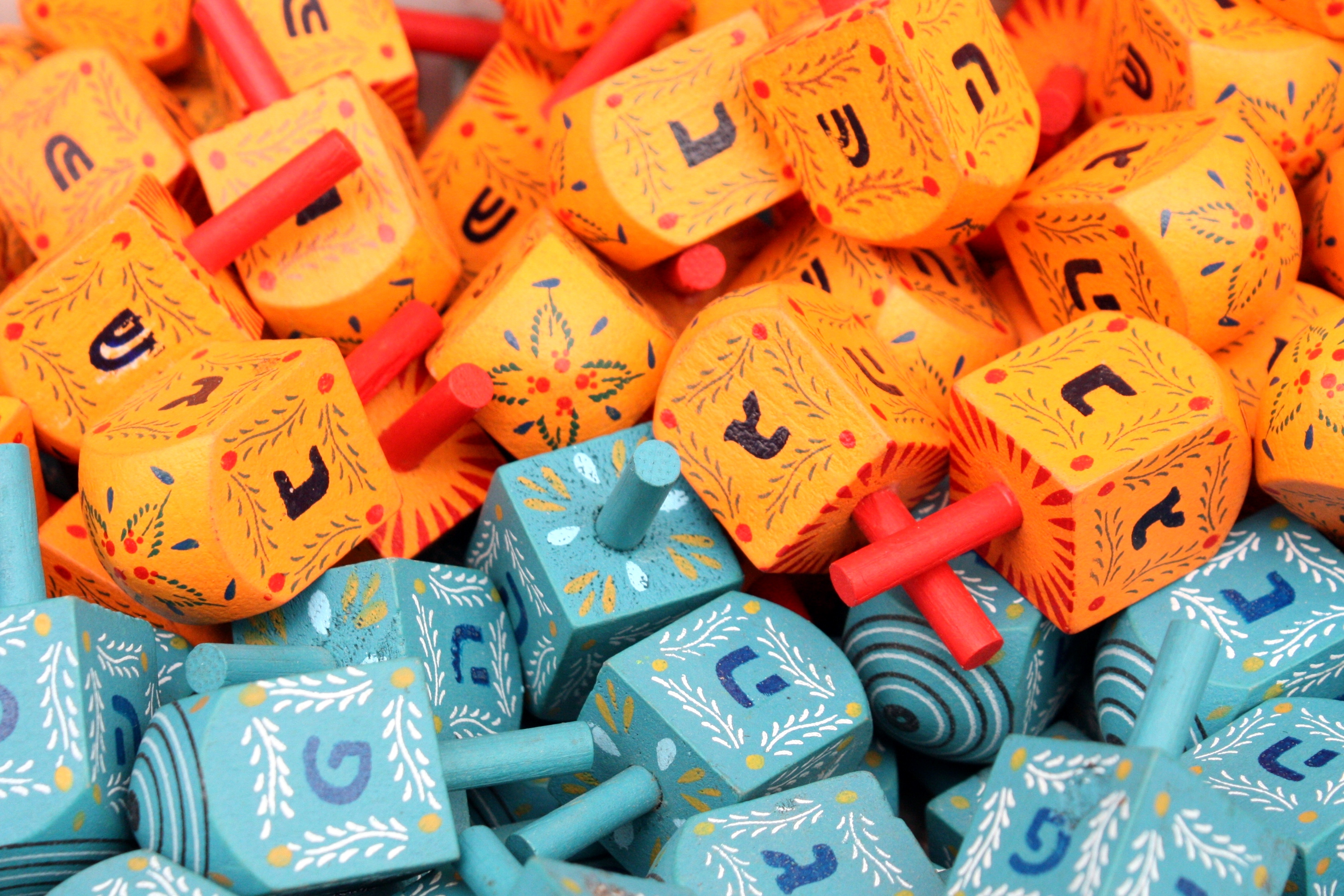 10 Blue & White Extra Large Wood Dreidels with English translation