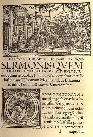 Действующие лица в разговоре об Утопии (Из Базельского издания «Утопии» 1518 г.)