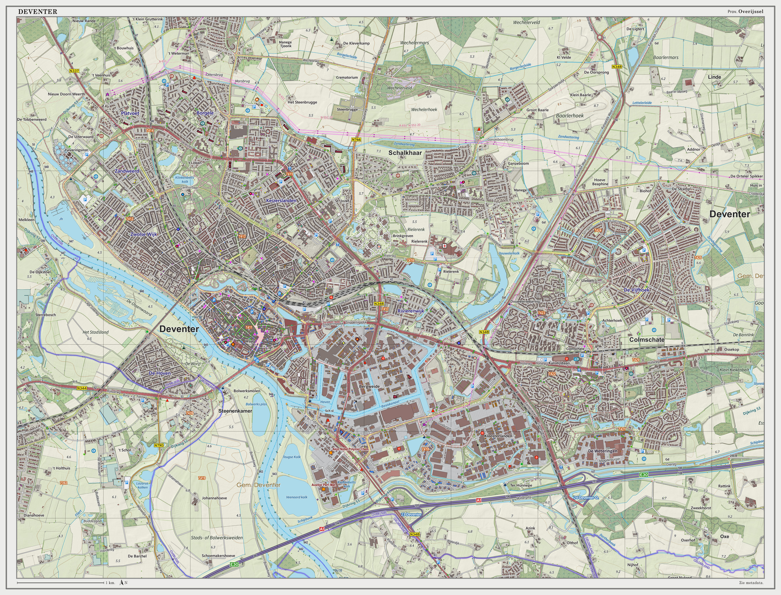 Dutch Topographic map of Deventer (city), June 2014