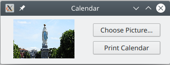 Gambas program for printing a calendar page, running