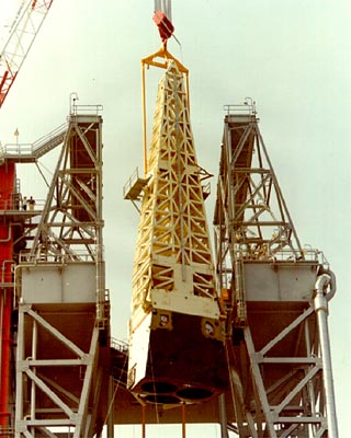 Main Propulsion Test Article being lifted onto its test stand in 1977. MPTA-098.jpg