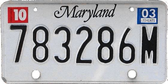 File:Maryland multi-purpose vehicle license plate, 1986–1997 with October 2003 sticker.png