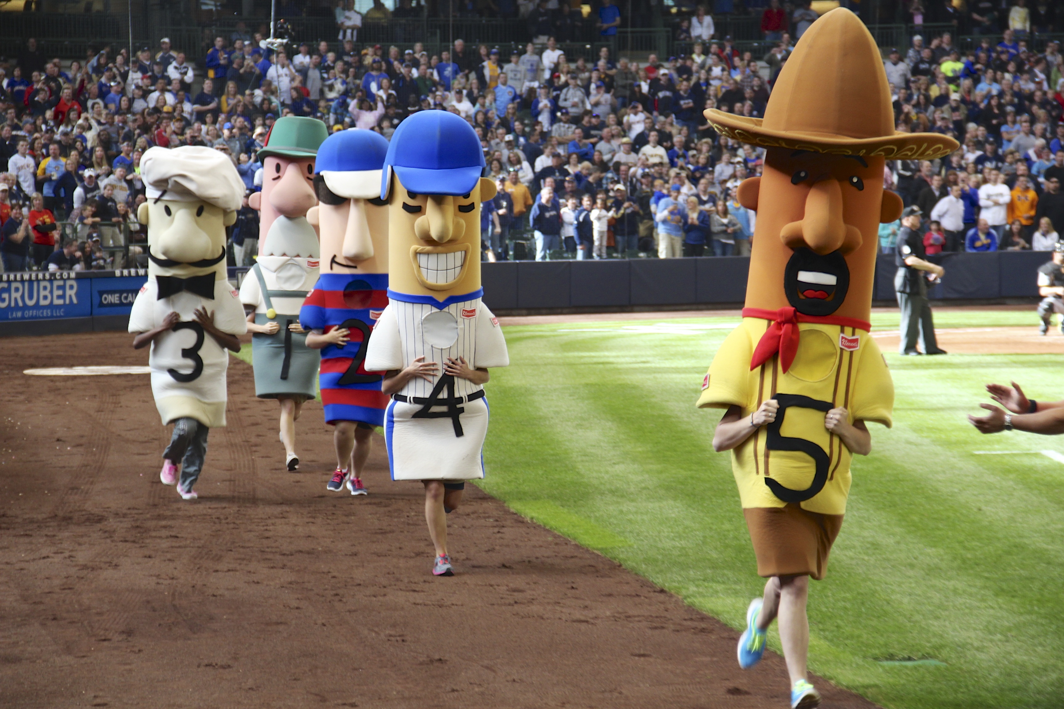 This Day in Brewers History: First Sausage Race, 27 years ago today,  Bratwurst, Italian and Polish ran from left field to home plate in the  first ever Sausage Race!