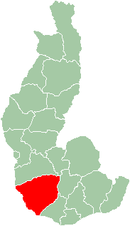 Karte der ehemaligen Provinz Toliara mit dem Standort von Ampanihy (rot).