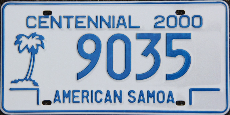 File:American Samoa license plate 2000 9035 centennial wide dies.png