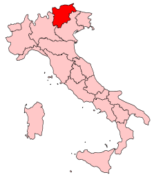 Trentino-Alto Adiges placering i Italien