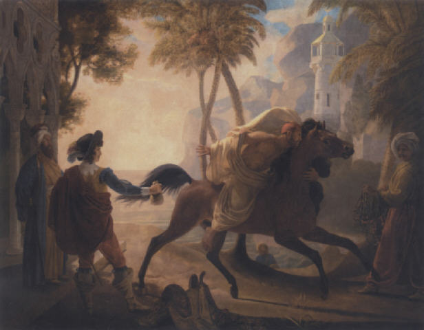 Pierre-Nolasque Bergeret A coastal landscape with a cavalier purchasing an Arab stallion.jpeg