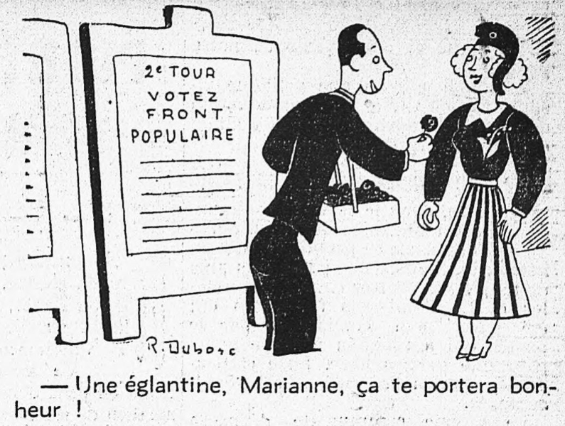 File:Un militant du Front populaire offre une églantine rouge à Marianne - L'Humanité, 1er mai 1936.jpg