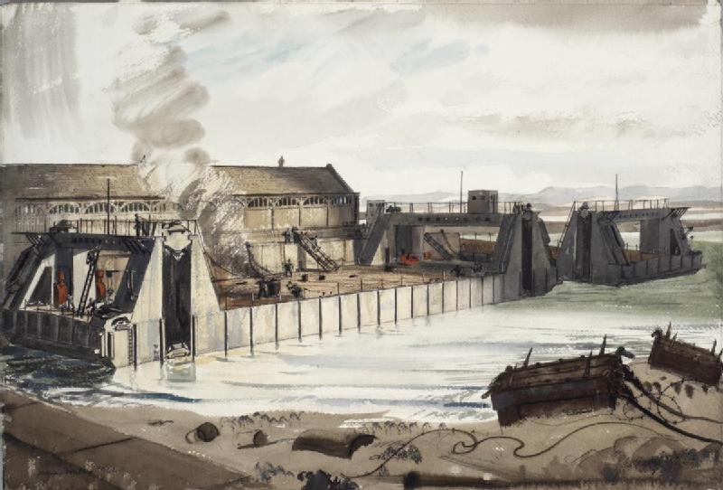 File:'Whales' - constructing pierheads for Mulberry Harbour, 1944 Art.IWMARTLD4137.jpg