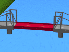 An animation showing how a vertical-lift bridge operates with vehicular and shipping traffic