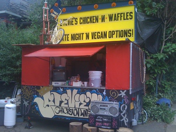 File:Portland food cart chicken and waffles.jpg