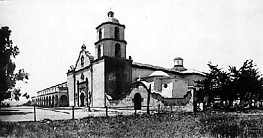 Mission San Luis Rey de Francia, circa 1910. This mission is architecturally distinctive because of the strong Moorish lines exhibited.