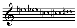 Prime form of five pitch class set from Igor Stravinsky's In memoriam Dylan Thomas Stravinsky - In memoriam Dylan Thomas five-tone row.png