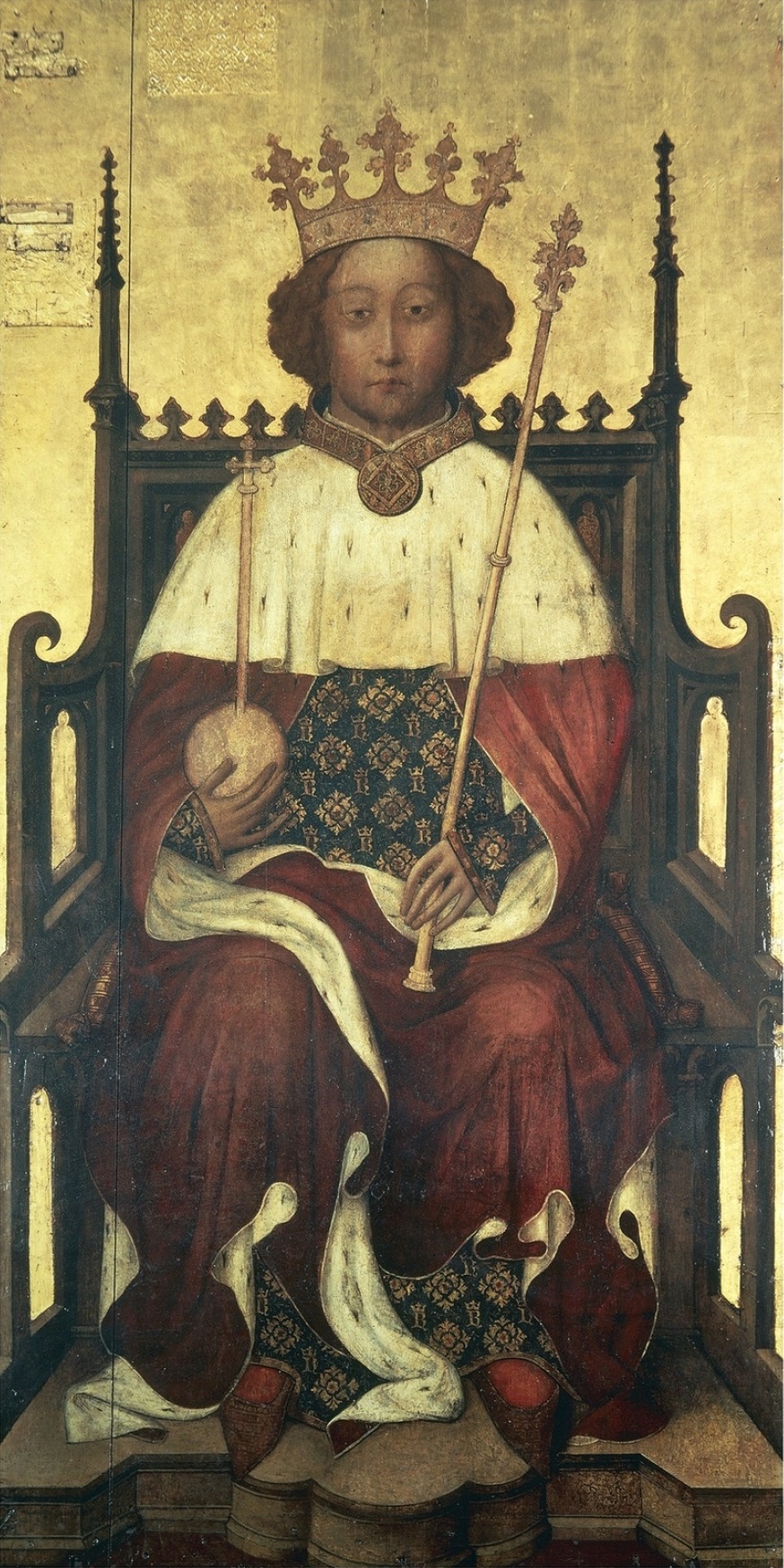 Portrait at [[Westminster Abbey]], mid-1390s{{efn|This is the earliest known portrait of an English monarch.<ref>{{Cite web |title=Richard II and Anne of Bohemia |url=https://www.westminster-abbey.org/abbey-commemorations/royals/richard-ii-and-anne-of-bohemia#i17860 |access-date=17 October 2022 |website=Westminster Abbey}}</ref>}}